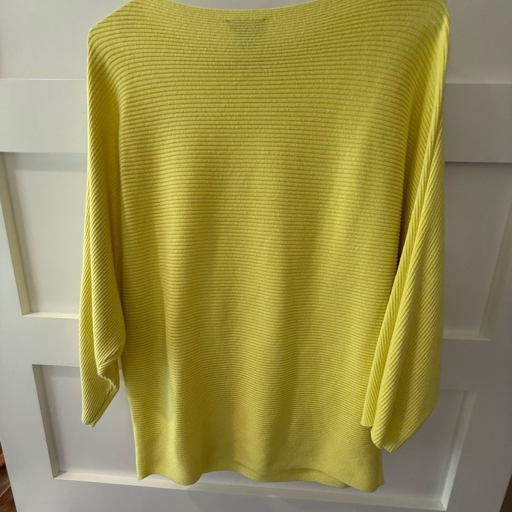 New CeCe Bright Yellow Ribbed Knit Sweater Dolman Sleeves Boat Neck Boho - Picture 5 of 9